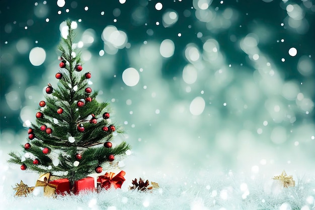 Photo christmas tree snow background