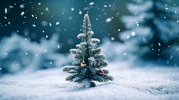 Рождественская елка в снегу Генеративный AI