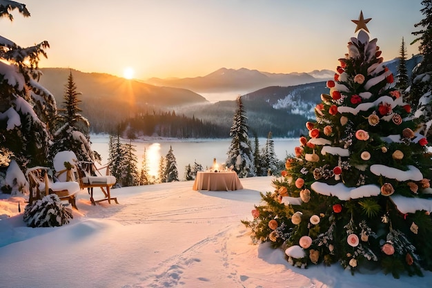 Premium Photo | A christmas tree in the snow