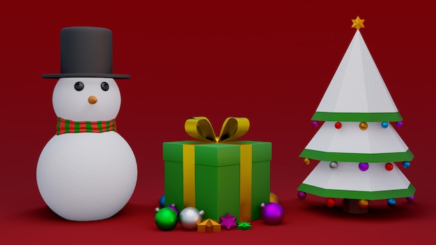 Christmas Tree  snowman gift box and ornament