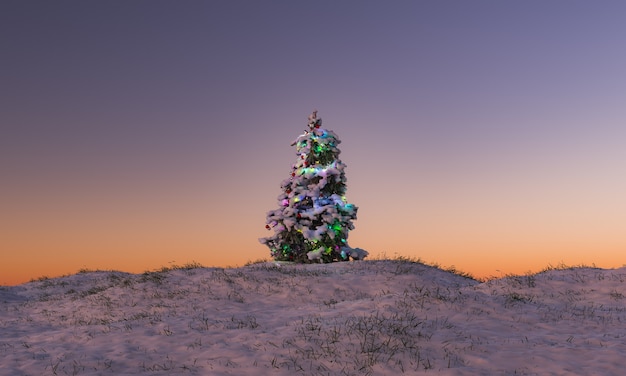 christmas tree in a snowy landscape