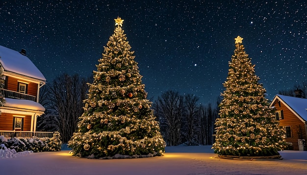 Christmas tree in snowy night