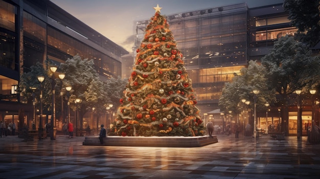 Christmas tree in a square in a metropolitan city