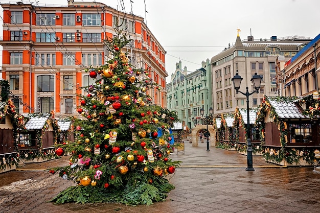 Christmas tree at the street market in Moscow