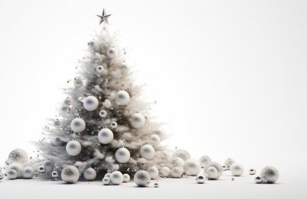 Foto albero di natale circondato da regali su sfondo bianco