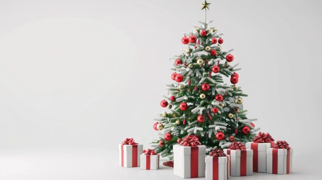 A Christmas tree surrounded by presents perfect for holiday designs