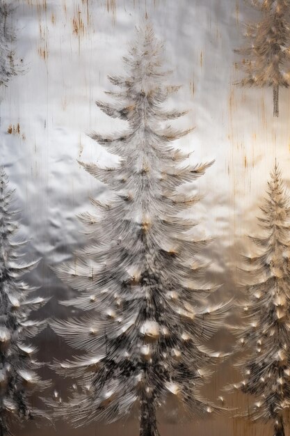 Foto tema dell'albero di natale stampato su un foglio metallico d'argento vicino sfondo festivo lucido