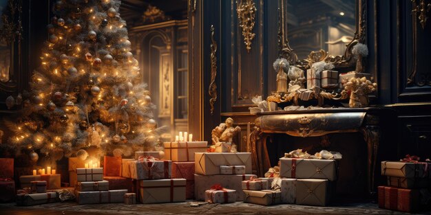 Under the Christmas tree there are piles of gifts Generative Ai