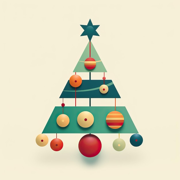 写真 クリスマスツリーの玩具 ミニマリストスタイル クリスマスフラットジオメトリックスタイル 高品質のai生成画像