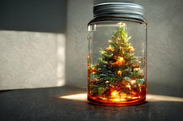 Рождественская елка в прозрачной стеклянной банке, созданная нейронной сетью