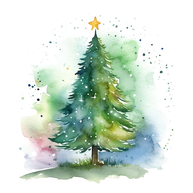 Christmas tree Watercolor painting of a Christmas tree on a white background