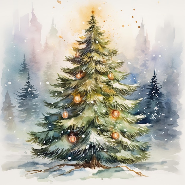 Photo christmas tree watercolor style