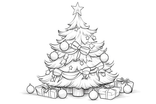 Christmas tree on white background illustration Coloring page Generative AI