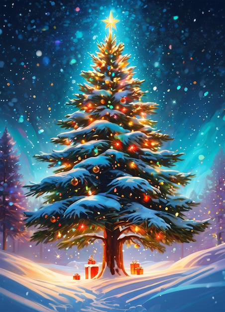 Рождественская елка на заднем плане зимнего леса