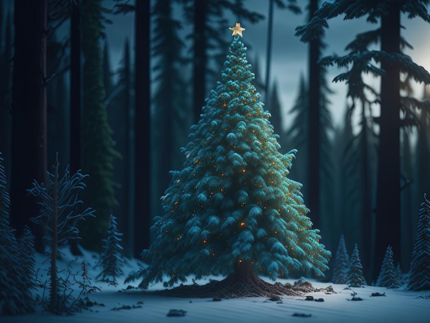 Christmas tree in winter forest