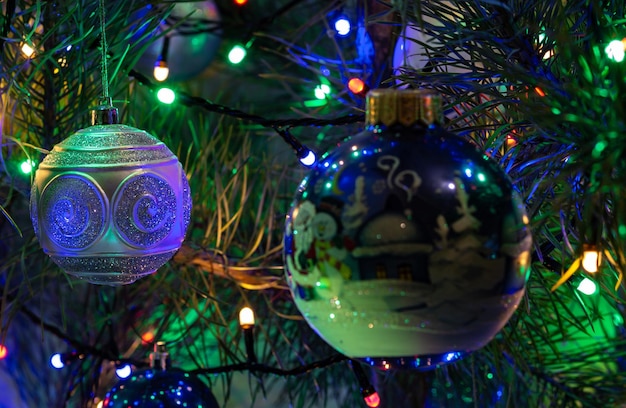 christmas tree with balls and lights decorations