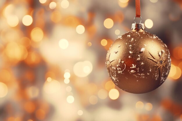 Рождественская елка с безделушкой на размытом блестящем фоне Генеративная иллюстрация AI