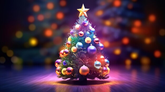 Christmas Tree With Baubles And Blurred Shiny Lights Generative Ai