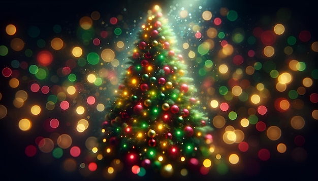 Christmas tree with baubles and bokeh lights