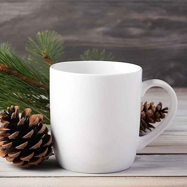 christmas tree with blank white mug