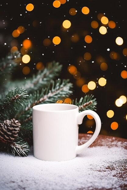 christmas tree with blank white mug