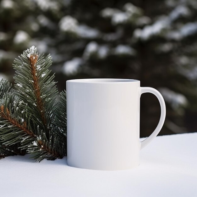 christmas tree with blank white mug