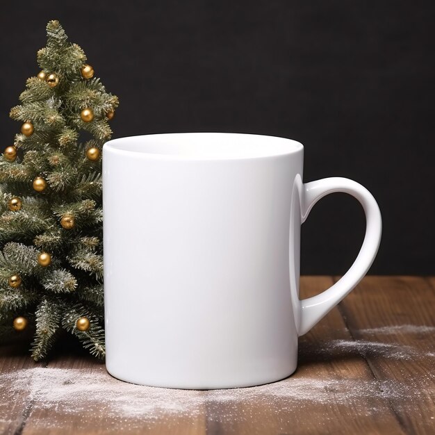 christmas tree with blank white mug