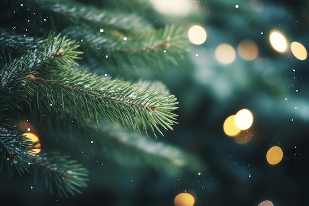 Рождественская елка с размытыми праздничными сказочными огнями боке