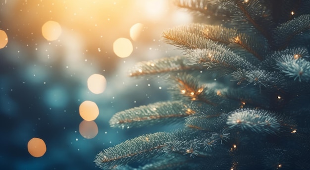 Christmas tree with blurred bokeh festive fairy lights