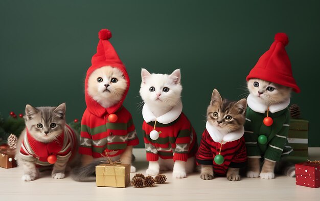 Photo christmas tree with cats and kitten