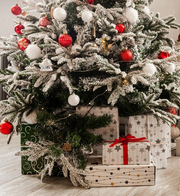 Christmas tree with Christmas gifts and toys.