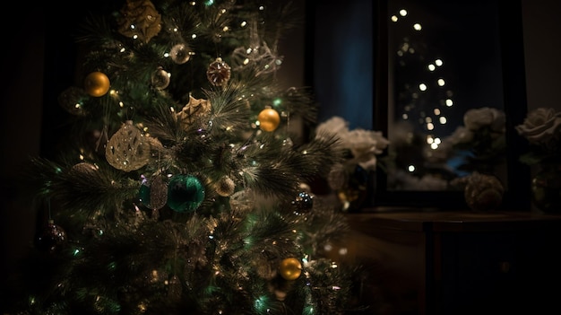 A christmas tree with a christmas tree in the background