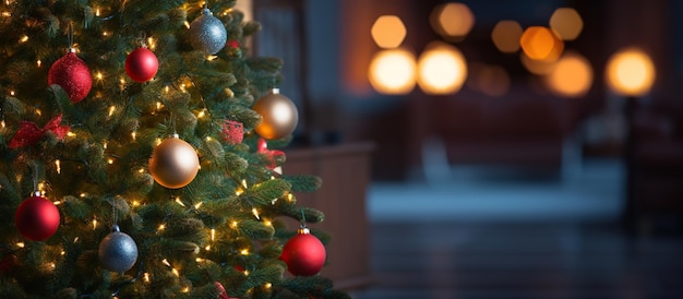 Christmas tree with decorated lights background