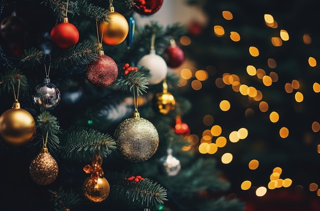 Рождественская елка с декоративными шарами, концепция праздников и торжеств Генеративный AI