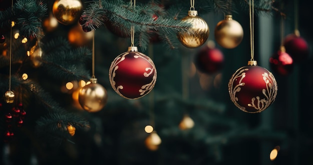 Рождественская елка с декоративными шарами, концепция праздников и торжеств Генеративный AI