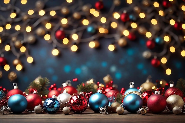 Christmas tree with decorations on blurred background closeup Space for text