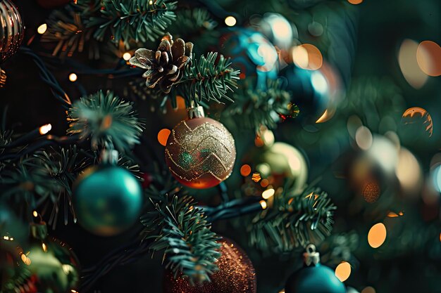 Рождественская елка с украшениями на зеленом фоне Праздничная открытка
