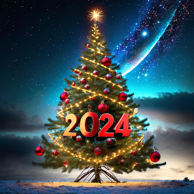 Premium Photo Christmas tree with decorations and the inscription 2024