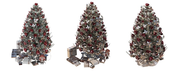 Christmas tree with decorations isolated on white background 3D illustration cg render