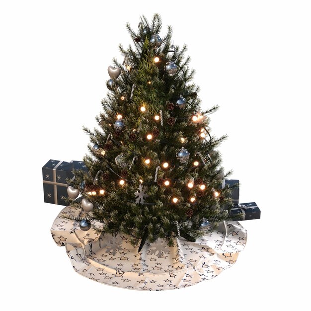 Christmas tree with decorations isolated on white background 3D illustration cg render