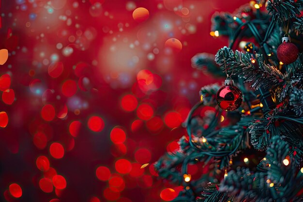 Рождественская елка с расфокусированным освещением Красный фон