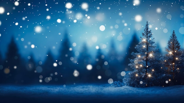 Christmas tree with gift and balls on a table and out of focus background