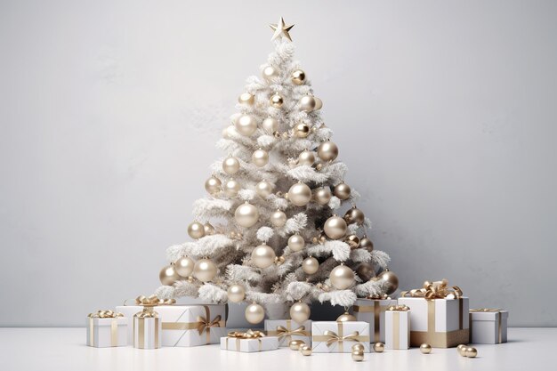 Christmas tree with gift box on pastel background copy space