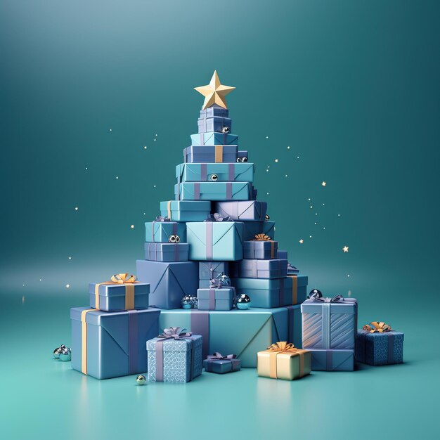 Christmas tree with gift box on pastel background copy space