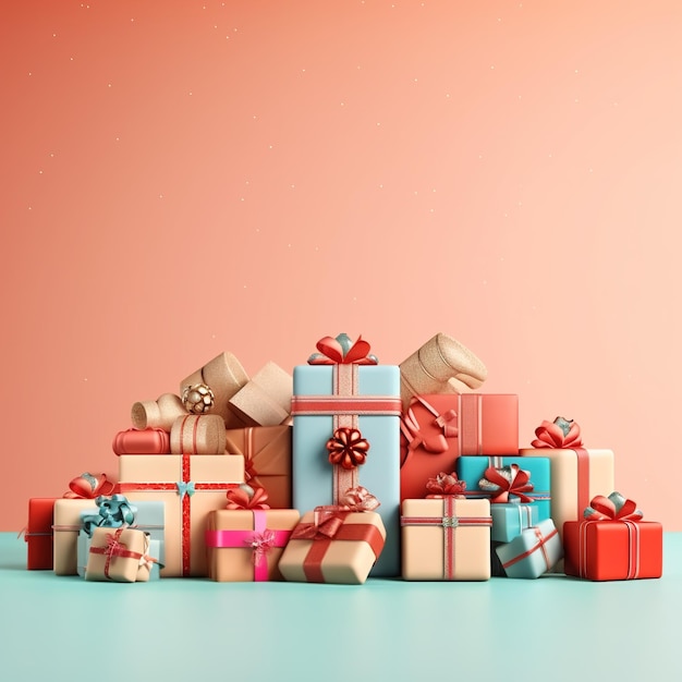 Christmas tree with gift box on pastel background copy space