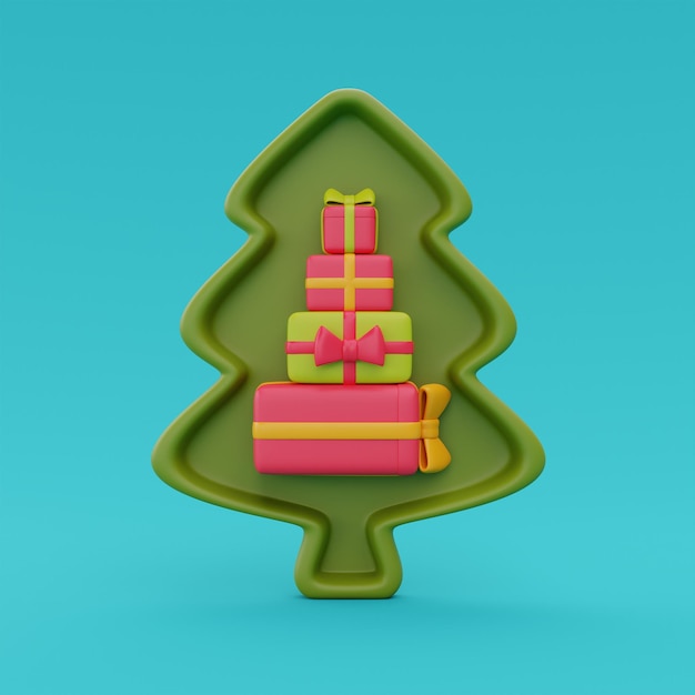 Christmas tree with gift boxes Merry Christmas and Happy New Year 3d rendering