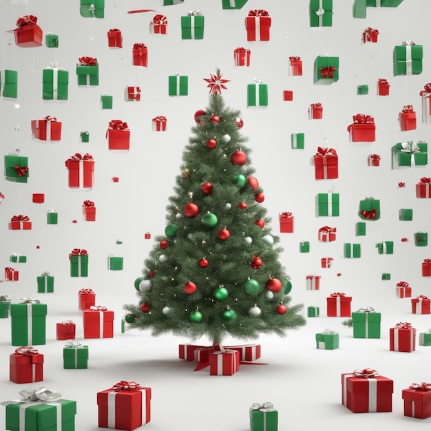 A christmas tree with gift boxes whiite background