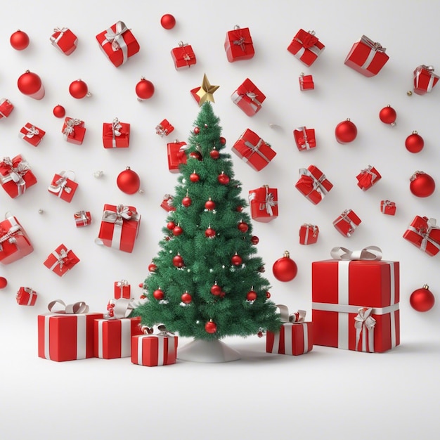 A christmas tree with gift boxes whiite background
