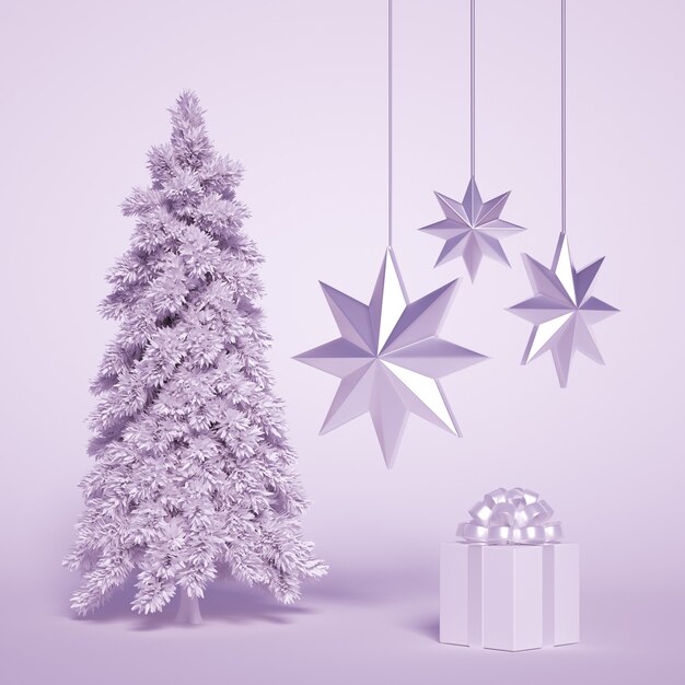 Foto albero di natale con regalo e stelle