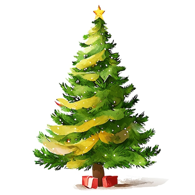 Christmas tree with gift white background